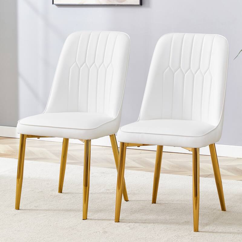 2 Modern Dining Chairs, Sleek Pu Leather Backrest, Metal Legs