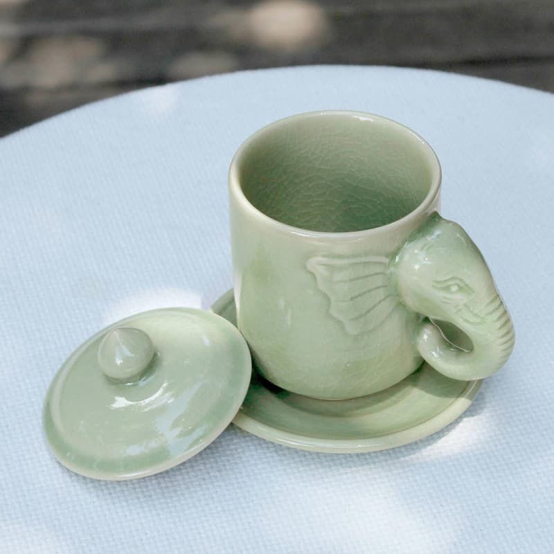 Handmade Chiang Mai Elephant cup and saucer (Thailand)