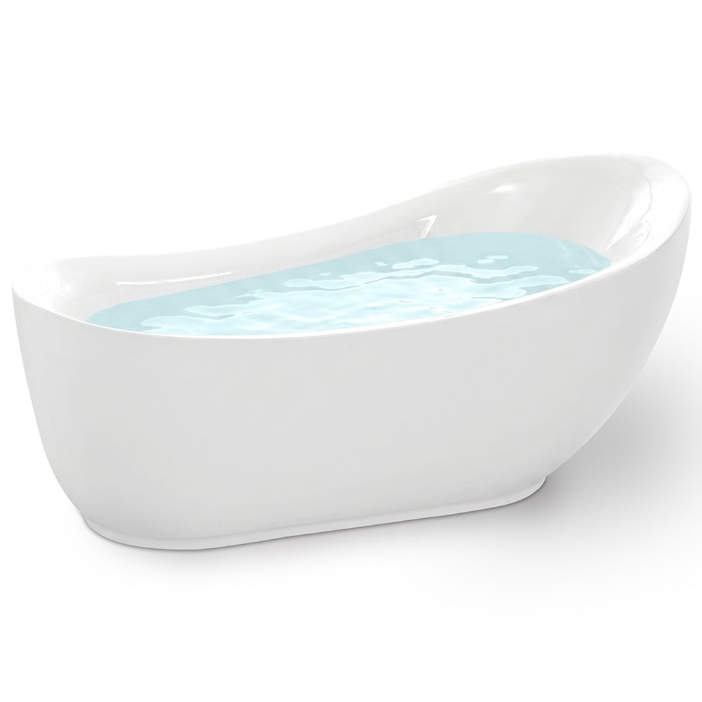 ANZZI Talyah Series 71 in. x 35 in. Flat Bottom Acrylic Freestanding Soaking Bathtub with Center Drain in Glossy White