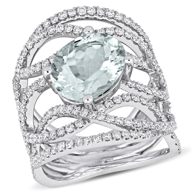 Miadora 3ct TGW Oval-Cut Aquamarine 1 3/8ct TDW Diamond InterTDWined Design Ring in 14k White Gold