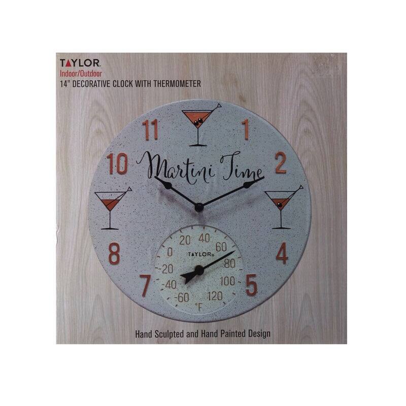 Taylor Precision Products Martini Time Outdoor Clock Thermometer - 14 in