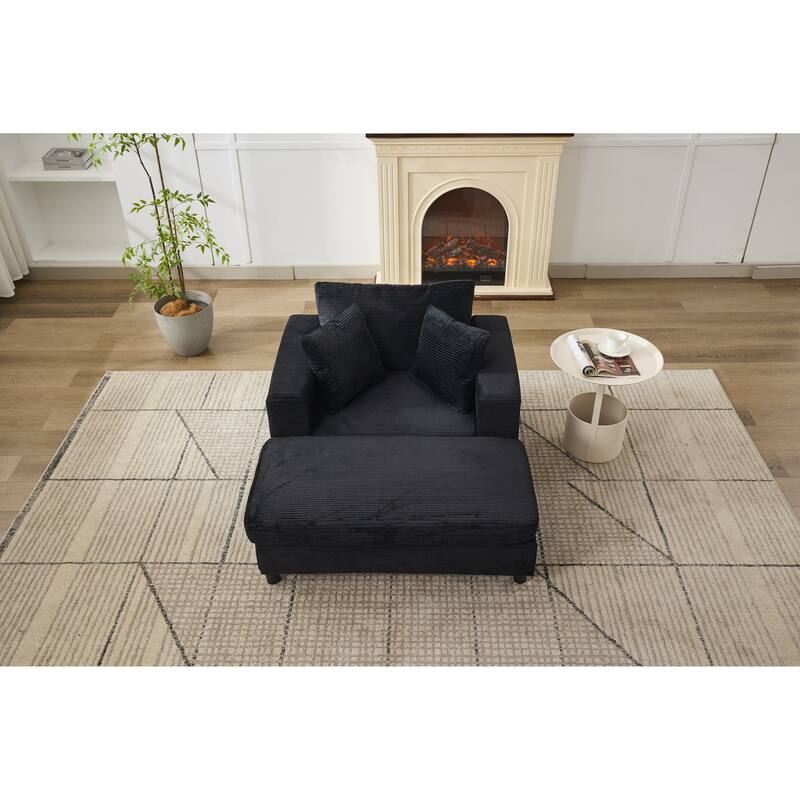 Upholstered Chaise Lounge Chair with Removable Ottoman, Accent Sofa Bed Sleeper Couch Bed, Armchair with Lumbar Pillows