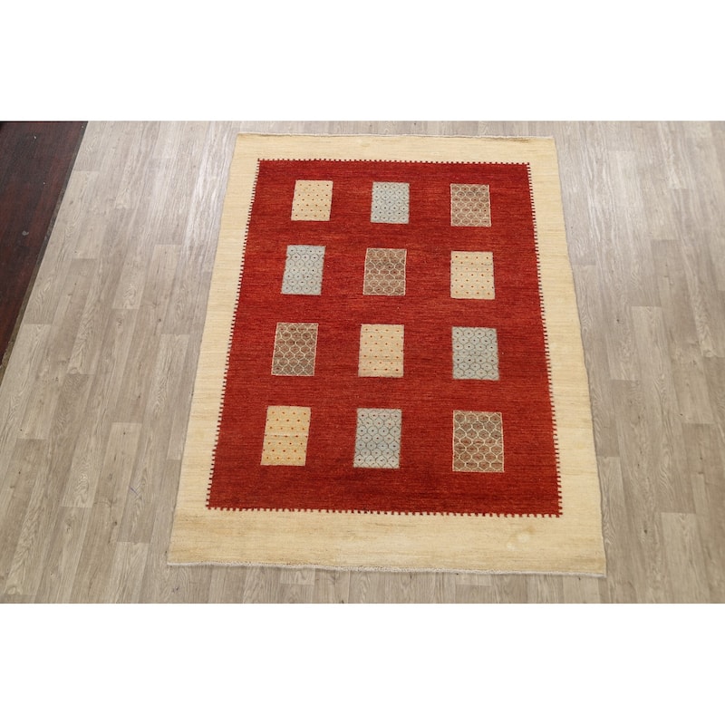 Geometric Modern Gabbeh Kashkoli Oriental Area Rug Wool Handmade - 6'0" x 7'7"
