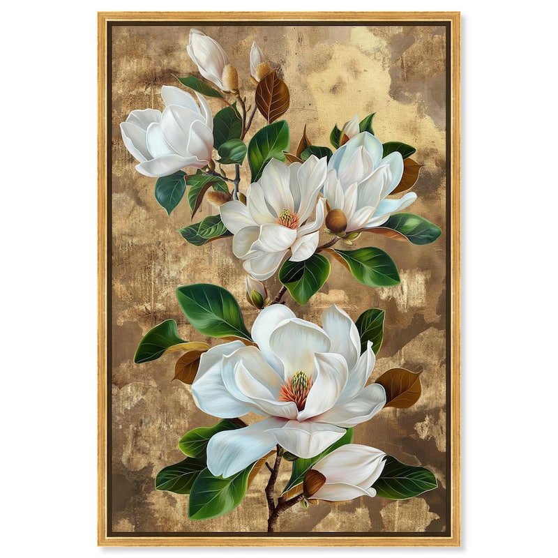 Guilded White flora Canvas by Art Remedy - Gold - 16" x 24"