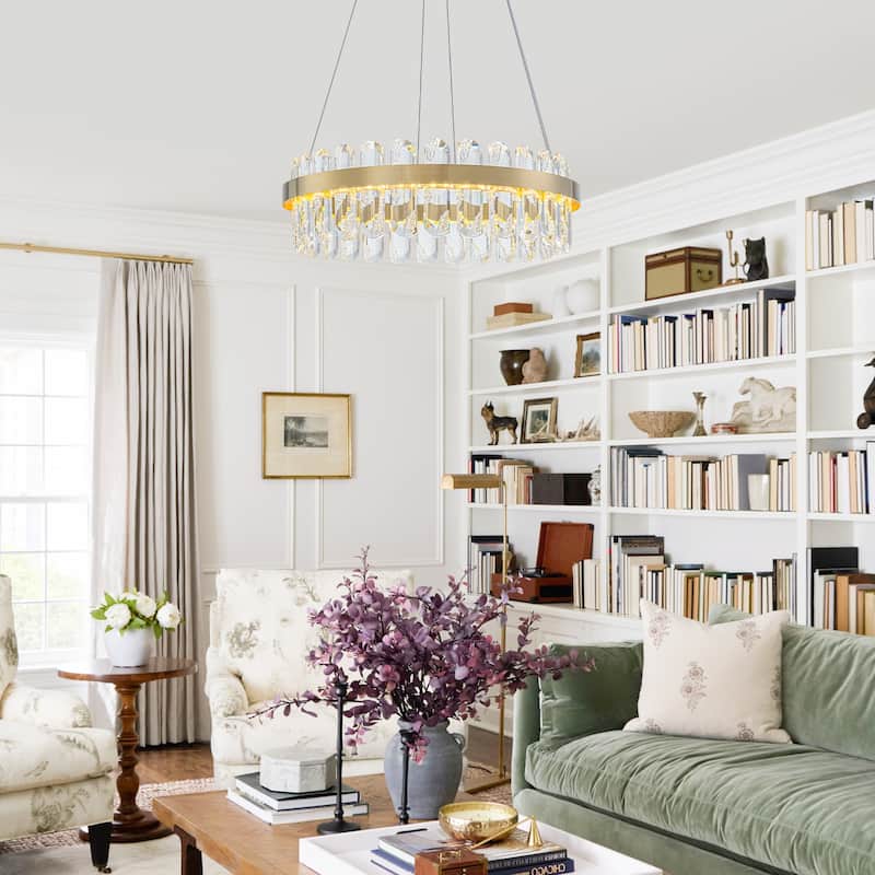 Modern Gold LED Chandelier with Clear Linear Crystals Dimmable - Dia.19.57-in