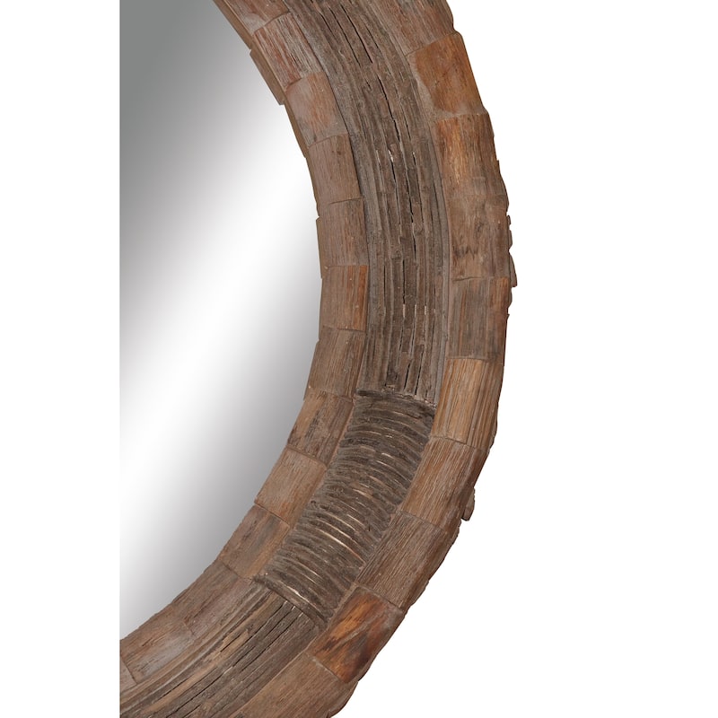 Brown Wood Large Room Wall Mirror with Layered Wood Chip and Stick Design