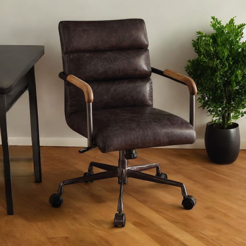 Black Adjustable Swivel Faux Leather Rolling Office Chair - Black