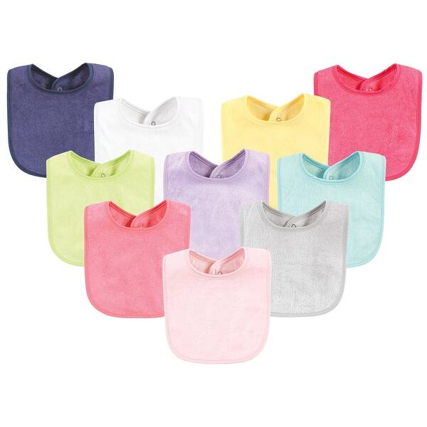 slide 1 of 1, Hudson Baby Infant Girls Rayon from Bamboo Bib with Waterproof Lining 10pk, Pink Yellow, One Size - Pink Yellow - One Size One Size - Pink Yellow