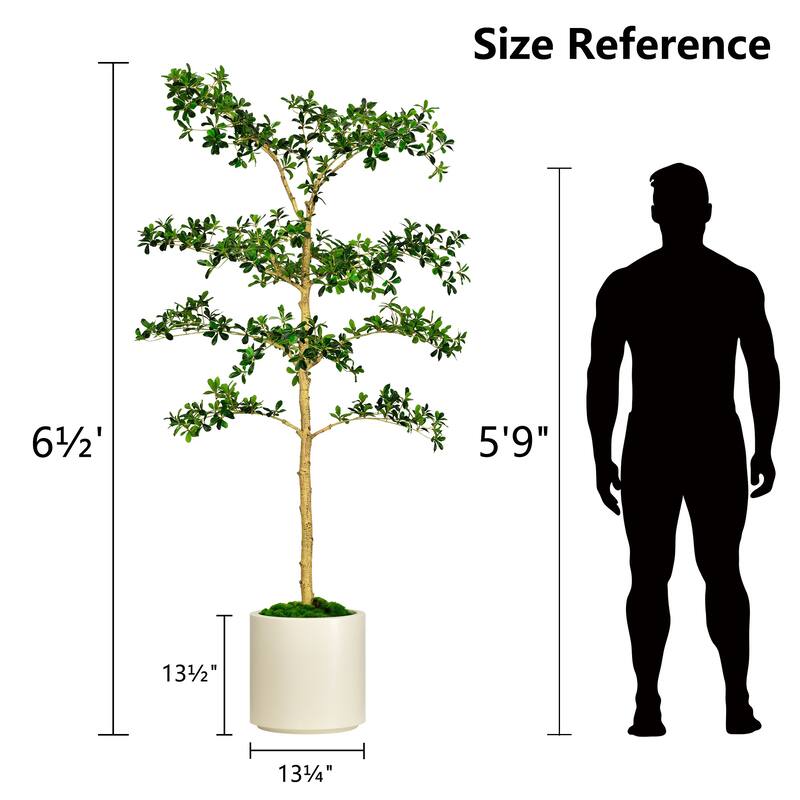 6.5 ft. Artificial Shady Lady Tree in White Decor Pot - 37.5 in. W x 29.5 in. D x 78.75 in. H