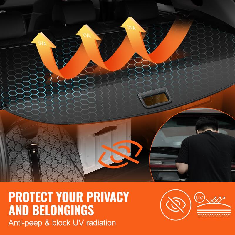 Retractable Cargo Cover, Upgraded Waterproof Trunk Cover Security Shield Shade, UV Resistant Rear Trunk Cover