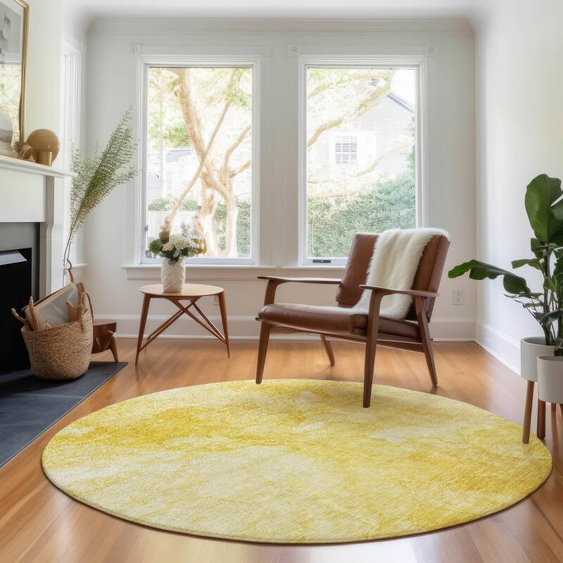 Premium Washable Super Soft Contemporary Marble Mayfield Rug - Gold - 8' x 8' - Round