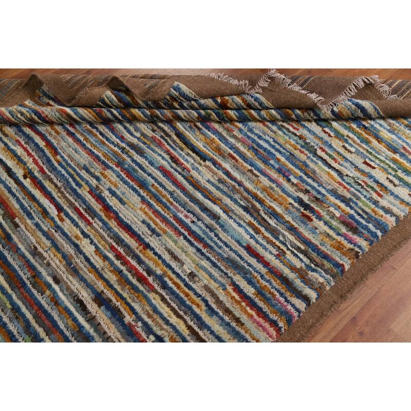 Hand Knotted Oriental 100% Wool Carpet Modern Stripe Multi-Colored Moroccan Area Rug - 7' 8'' X 5' 5''