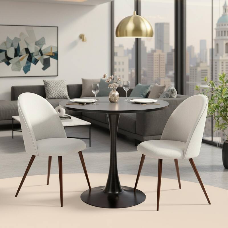 Homy Casa Modern 3-Piece Dining Set with White Round Tulip Table and Upholstered Chairs