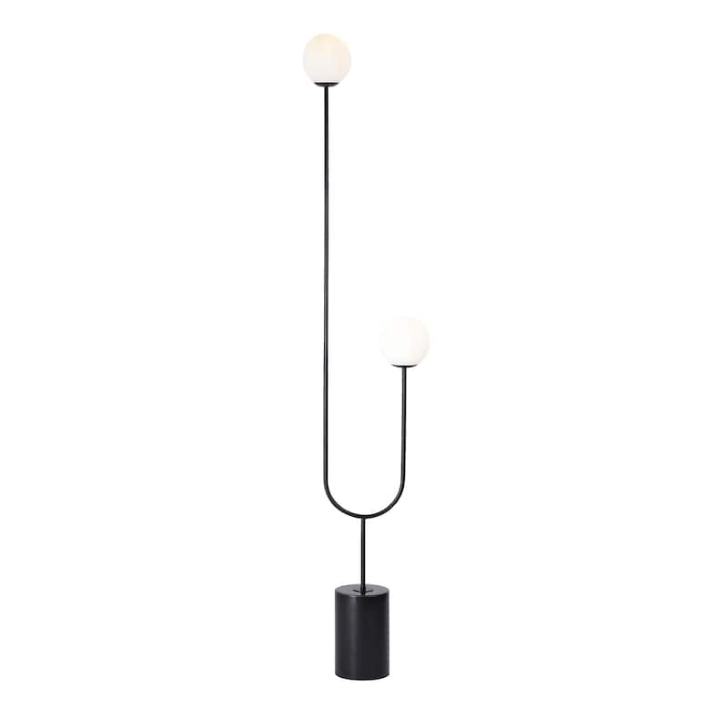 74" High Moon-Like Black Floor Lamp with White Frosted Glass Shade