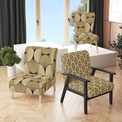 Designart "Pattern Of Overlapping Arcs In Golden" Upholstered Patterned Accent Chair and Arm Chair