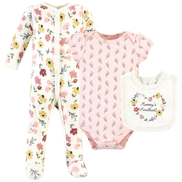 slide 1 of 1, Hudson Baby Infant Girl Cotton Sleep and Play, Bodysuit and Bandana Bib Set, Soft Painted Floral 0-3 Months - Soft Painted Floral