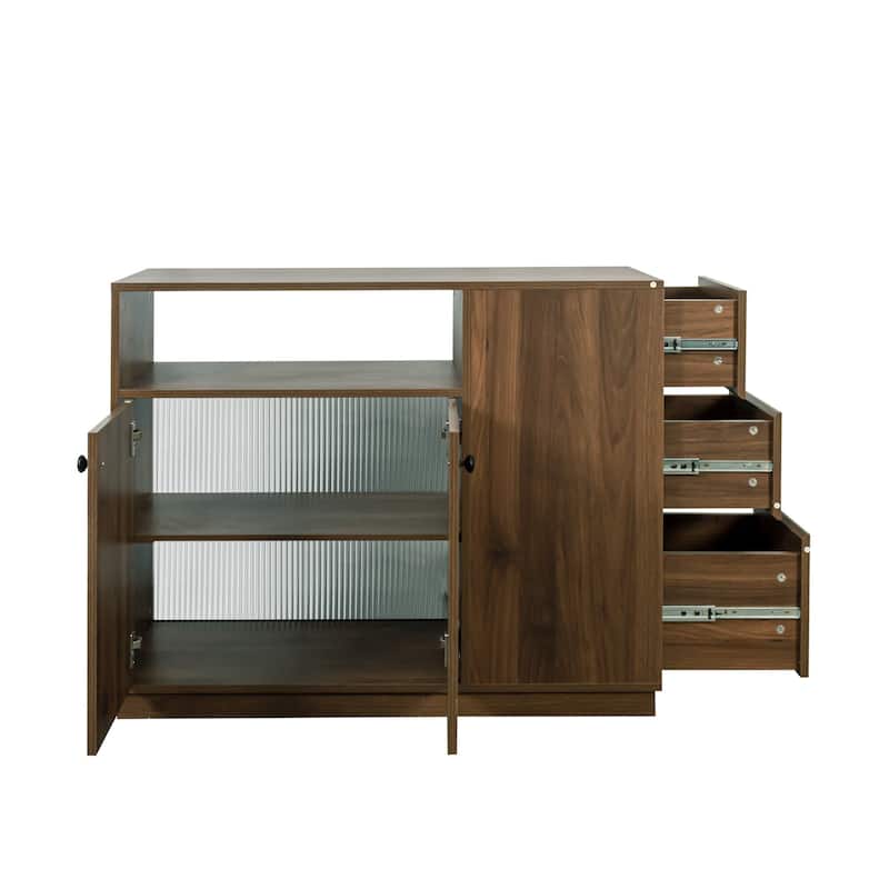 Kitchen Sideboard, Countertop Organizer, Tabletop Cabinet with 2 Glass Sliding Door,3 Side Drawers & 1 small display shelves