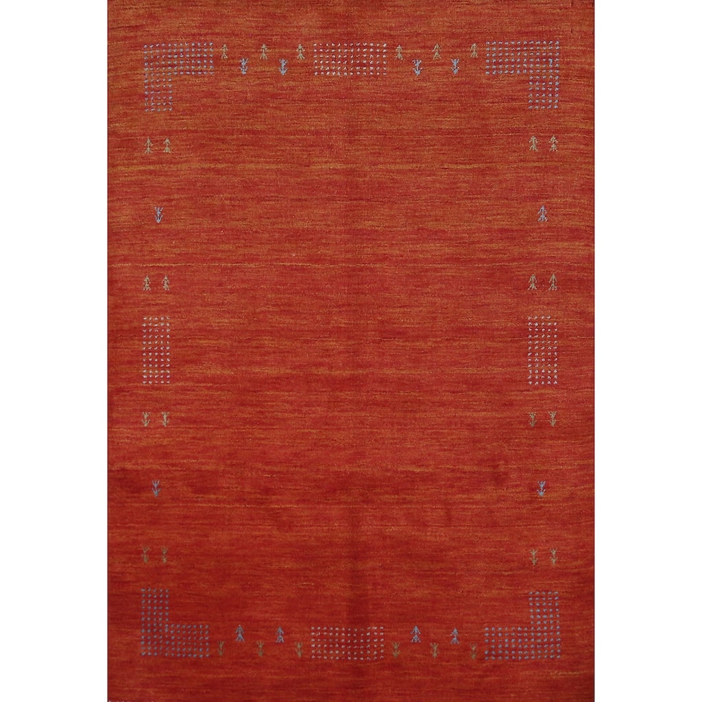 Tribal Modern Gabbeh Indian Rug Hand-Knotted Orange Wool Carpet - 4'9" x 6'5"