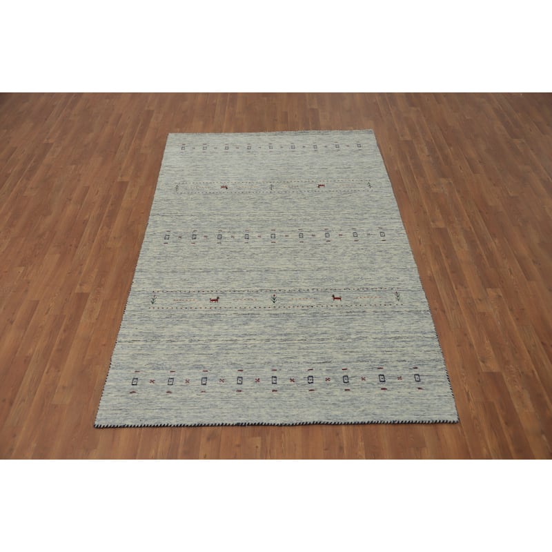 Hand Knotted Oriental 100% Wool Carpet Tribal Animal Pictorial Beige & Ivories Gabbeh Area Rug - 7' 9'' X 5' 1''