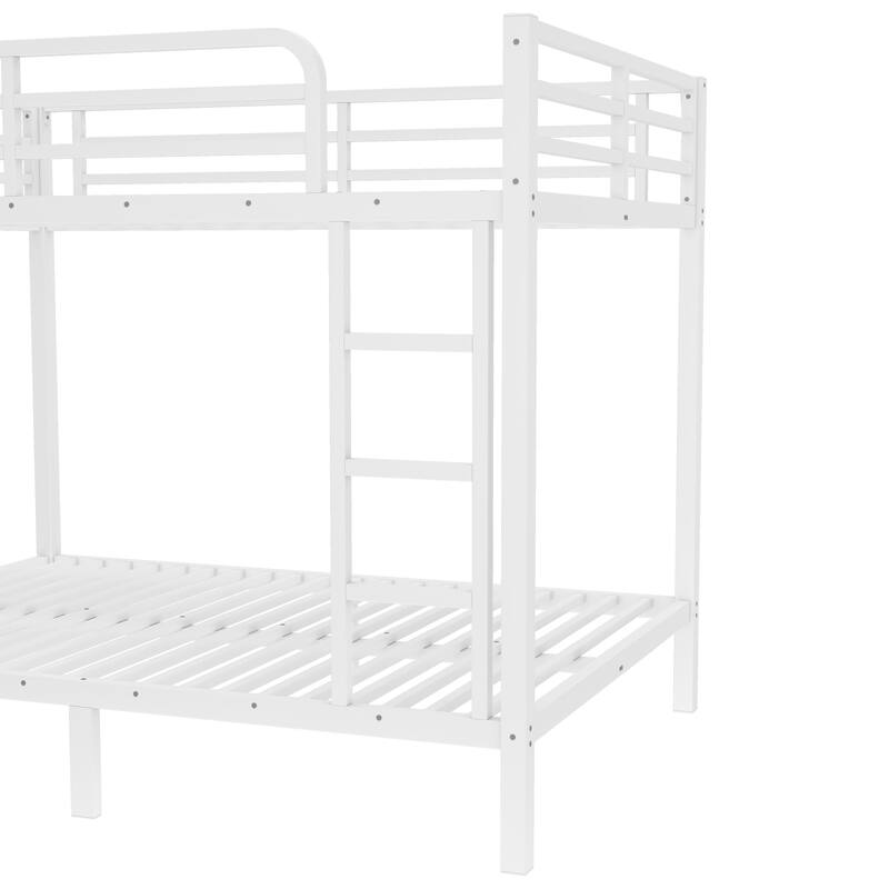 Roomfitters Metal Twin/Full Bunk Bed Frame with Ladder & Safety Rail, Heavy-Duty Space-Saving Design, White