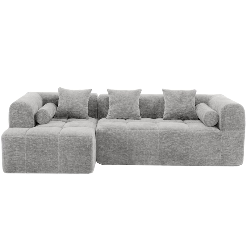 101.2" Chenille Sectional Sofa Full Compressed Sofa Modular Sofa Couch with 2 Side Pockets, Free Combined Sofa