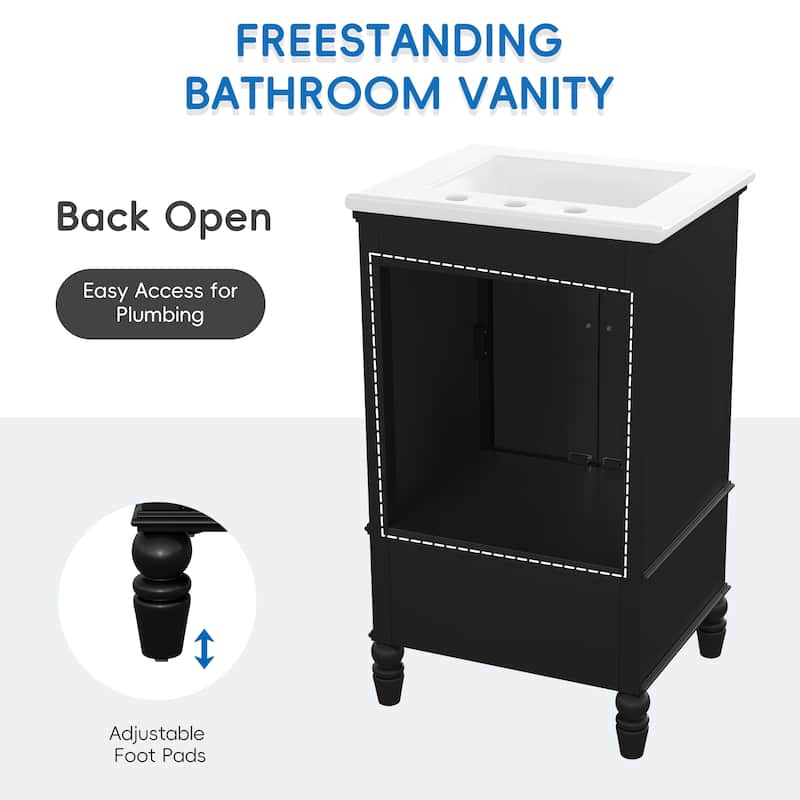 20" Bathroom Vanity with Sink, Bathroom Cabinet with Two Doors, Magnetic Door Stopper and Adiustable Foot Pads, A Drawer