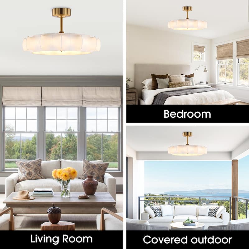 Perimost 29.6" Farmhouse White Silk Fabric 3-blade Fandelier Bladeless Ceiling Fan with Light and Remote