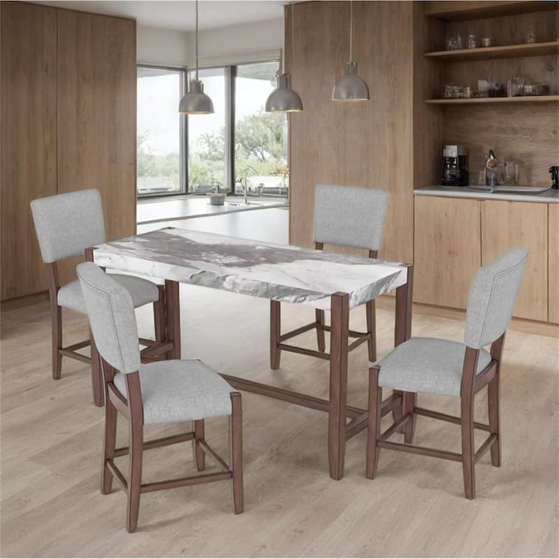 5 Piece Faux Marble Dining Table Set with 4 Upholstered Chairs
