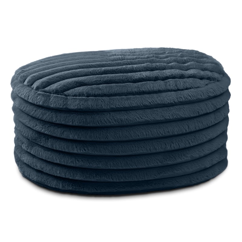 Large Plush Ribbed Faux Fur Pouf Ottoman - 35" - Midnight Blue