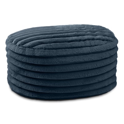 Large Plush Ribbed Faux Fur Pouf Ottoman - 35" - Midnight Blue