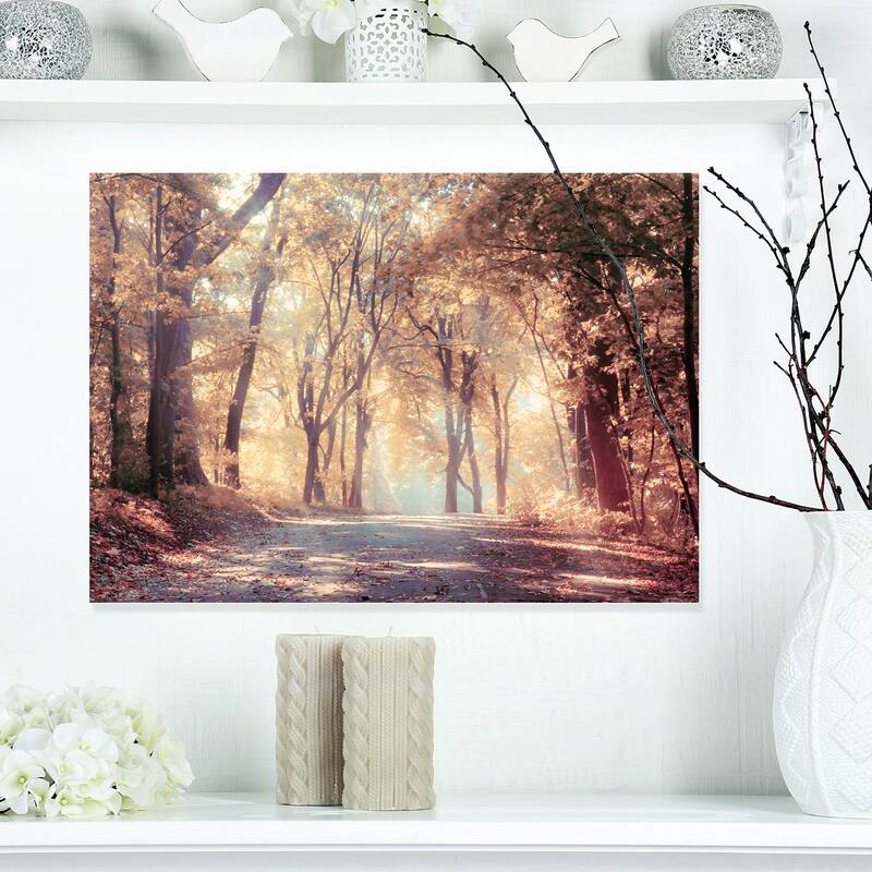 Designart "Golden Autumn Beautiful Forest" Landscape Artwork Canvas Print - 20 in. wide x 12 in. high - 1 Panel