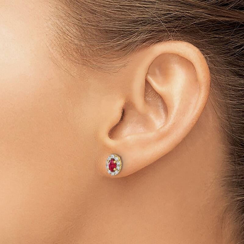 Curata 14k Yellow Gold Diamond and Ruby Earrings - 7x6mm Wide