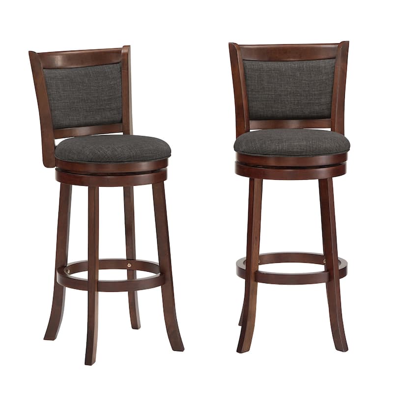 Rovinj Upholstered Back Swivel Stool - Cherry-Dark Grey Linen