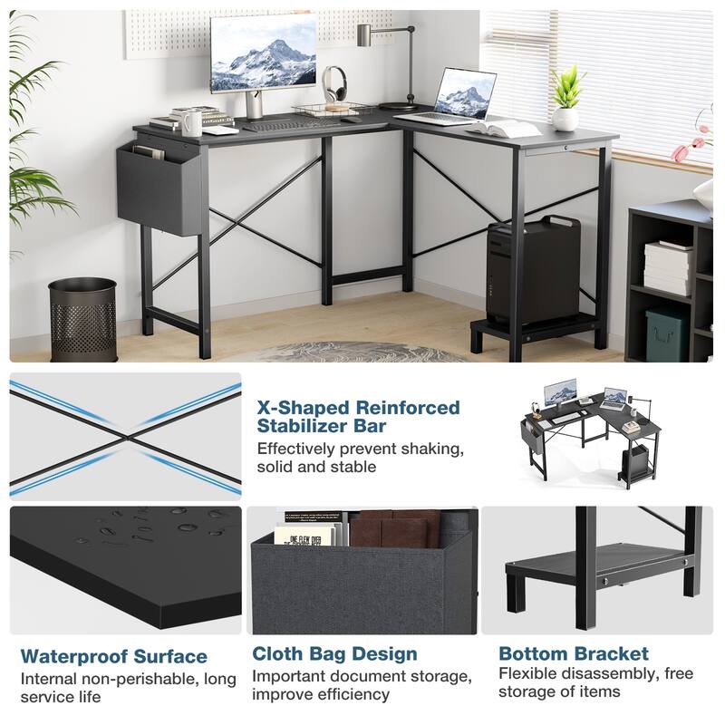 49-inch L-Shaped Computer Office Desk with Storage