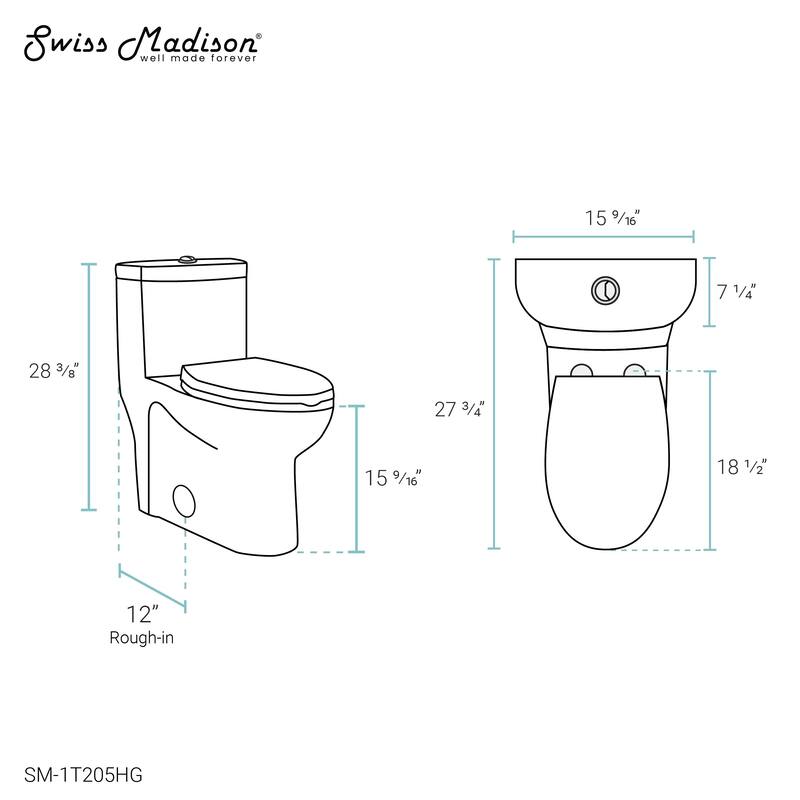 Swiss Madison Sublime One Piece Elongated Toilet Dual Flush 0.8/1.28 gpf