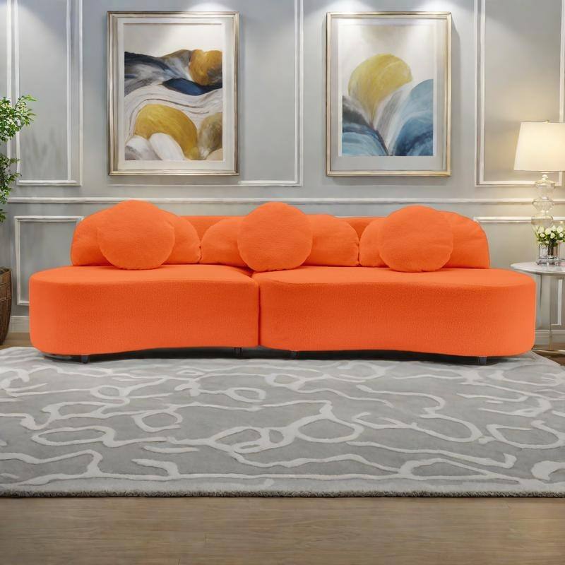 103.5" Lamb Velvet Armless Sofa with 6 Pillows and Floating Design