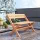 preview thumbnail 4 of 6, 2-Person Teak Wood Folding Outdoor Benches with Slatted Seat - 41.5" x 23" x 31.5"