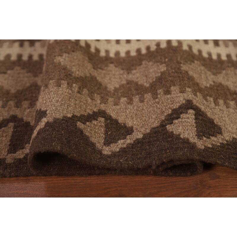 Hand Woven Oriental 100% Wool Carpet Southwestern Geometric Brown Kilim Area Rug - 10' 0'' X 6' 5''