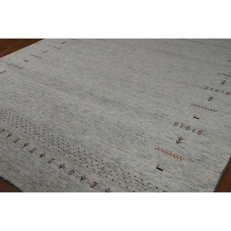 Hand Knotted Oriental 100% Wool Carpet Tribal Animal Pictorial Greys & Charcoal Gabbeh Area Rug - 10' 0'' X 8' 3''