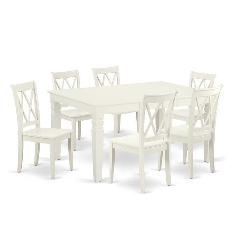 Rectangular Dining Table Set 7Pc - 42x60 Inch Table with 6 Double X Back Chairs - Kitchen Dining Room Set