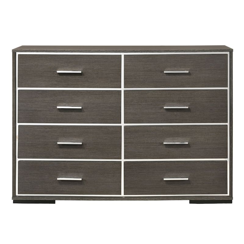 8 Drawer Wooden Dresser with Mirror Trim Accents, Gray