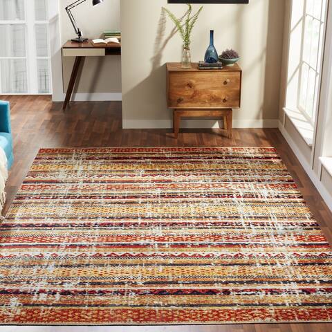 Porch & Den Pommel Distressed Red/Gold Striped Indoor/ Outdoor Area Rug