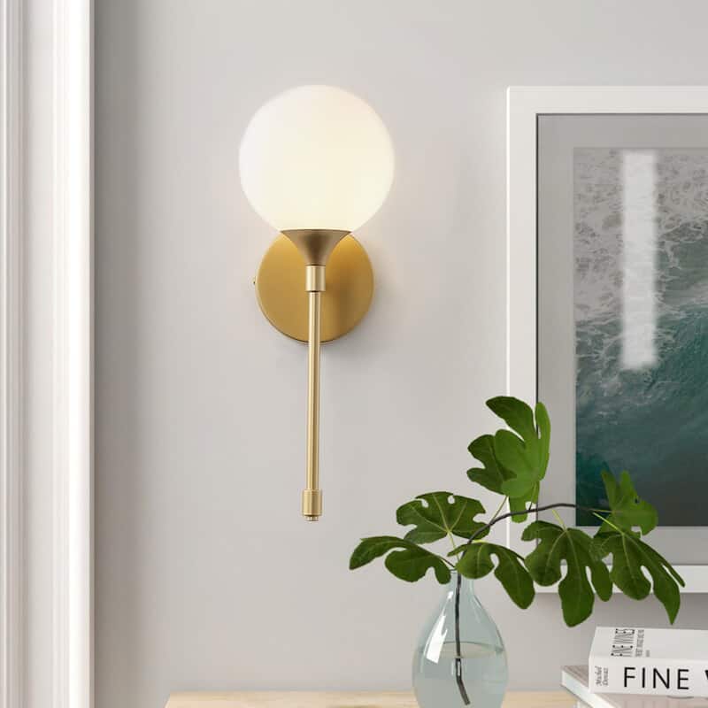 Modern Painted Gold 1-Light Wall Sconce with Milk White Globe Glass Shade