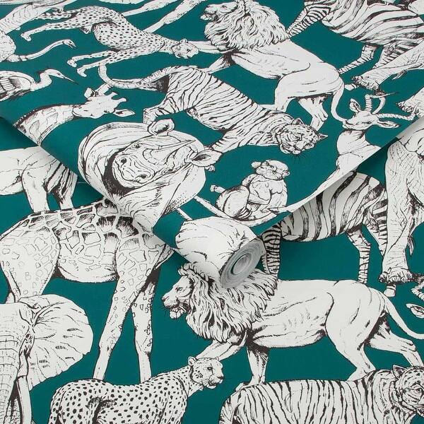 Shop Jungle Animals Teal Wallpaper Overstock 31601458