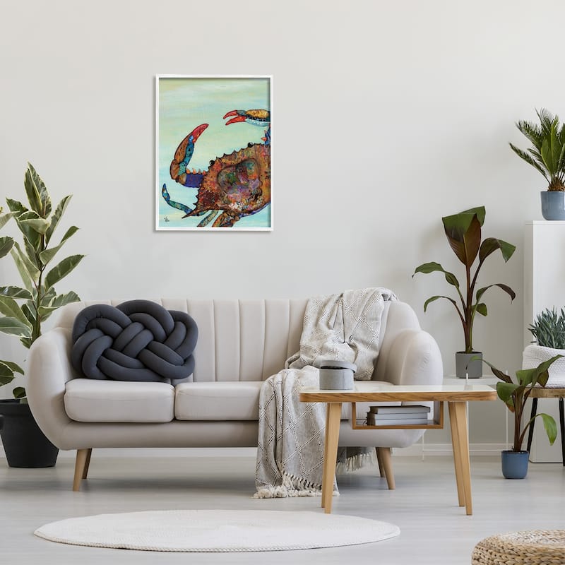 Stupell Colorful Crab on Sand Aquatic Animal Painting Framed Giclee Texturized Art by Lisa Morales