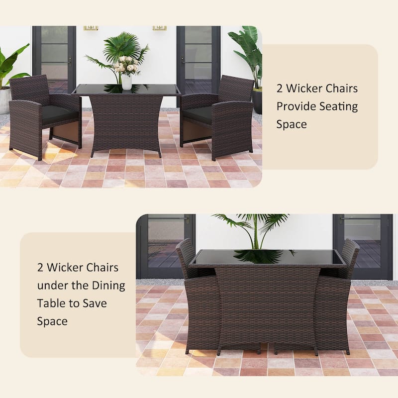 Costway 3 PCS Wicker Bistro Set Balcony Furniture Set with Tempered - See Details