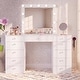 preview thumbnail 1 of 26, Boahaus Elara Extra-Large Vanity Desk with 11 Drawers – Smart LED Mirror & Speakers, Hollywood Lights, or Standard Mirror White - Lighted