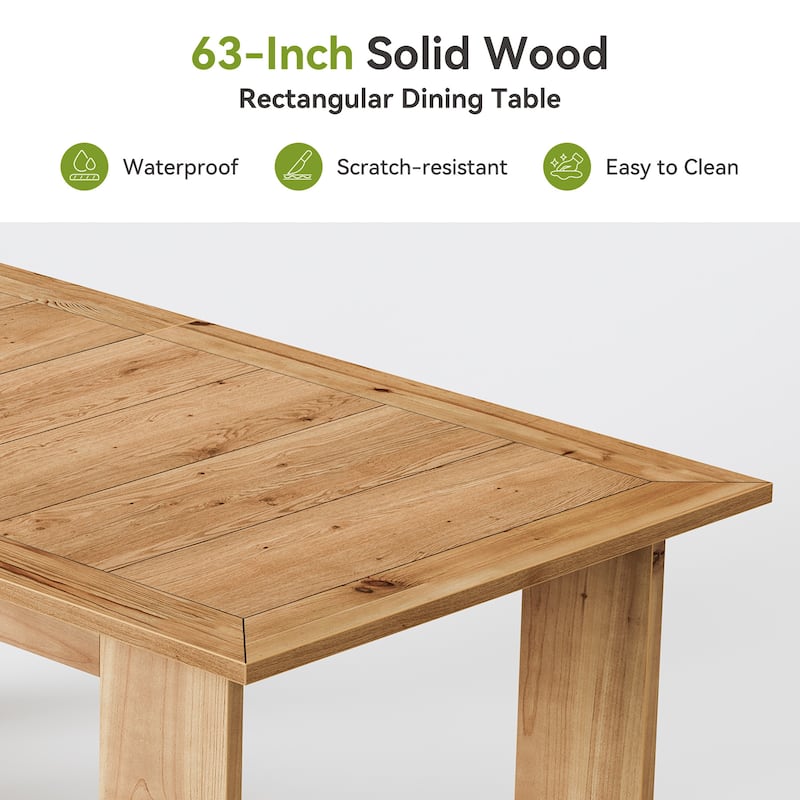 Solid Wood Dining Table for 4-6 People with Heavy Duty Legs