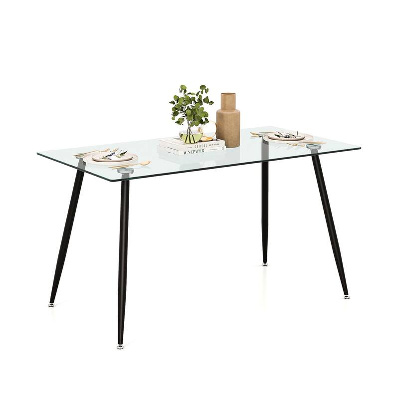 Gymax Modern Glass Dining Table Rectangular Dining Room Table W/Metal