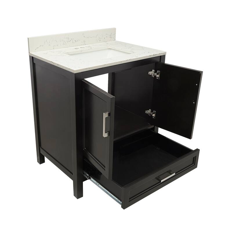 Nevado 37" Bathroom Vanity with Cultured Marble Vanity Top Sink in White with White Basin